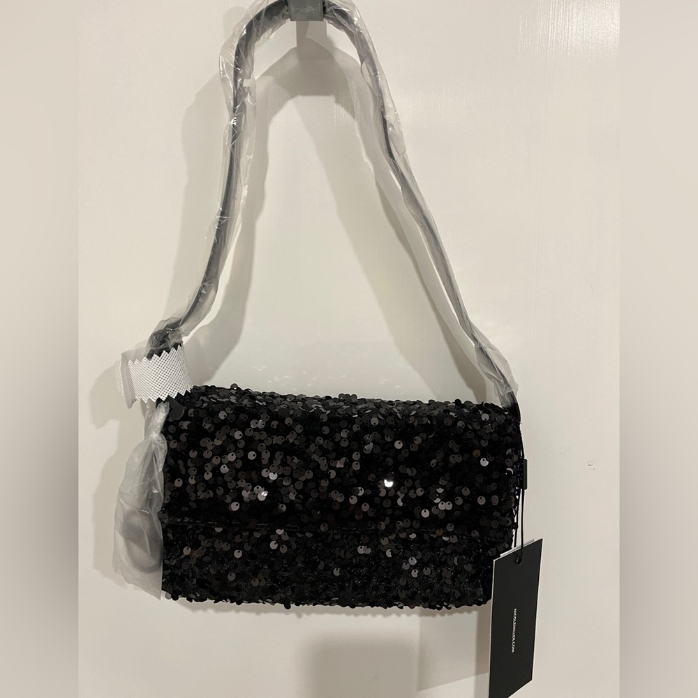 Nicole Miller Black Sequin Shoulder Bag